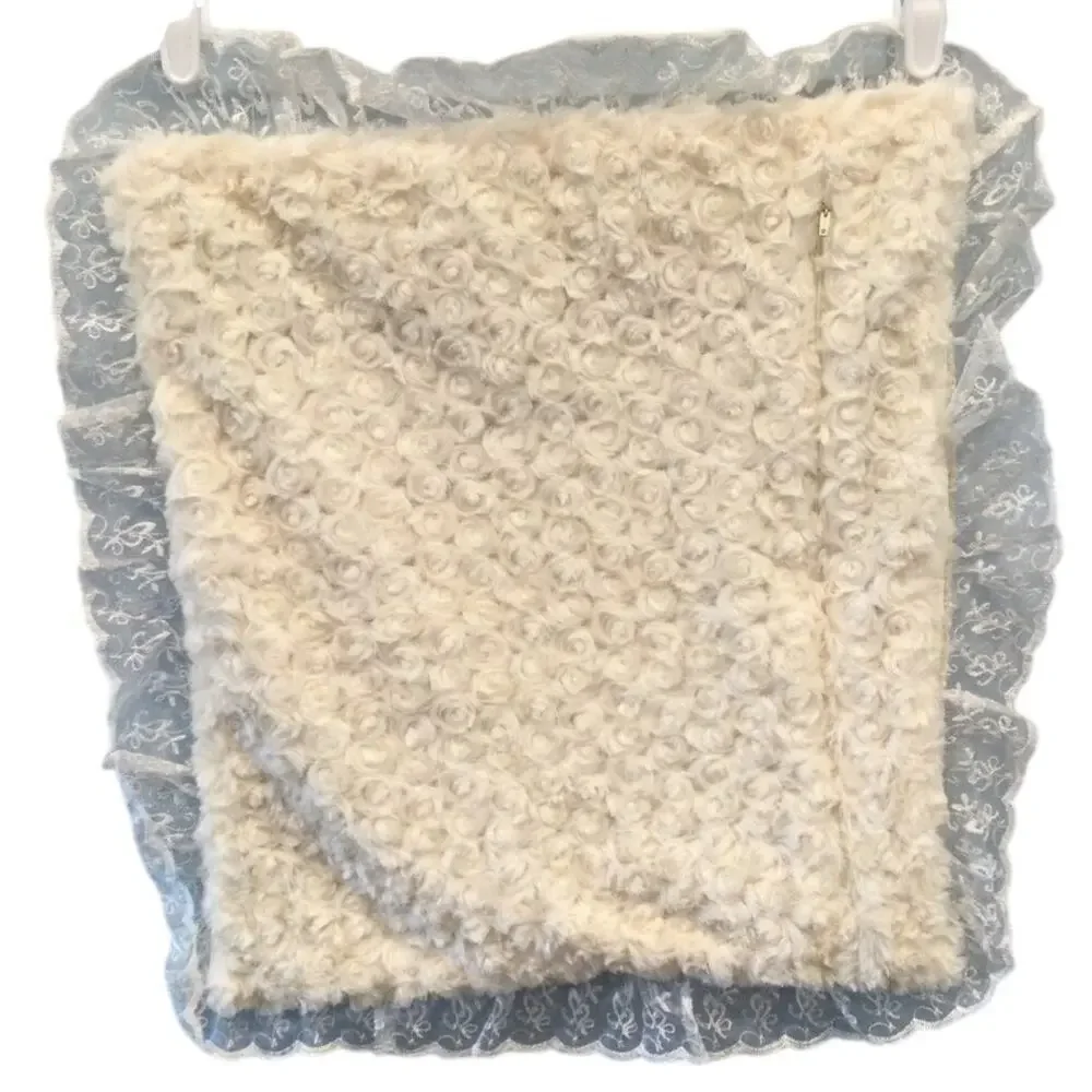Vtg Handmade Square Pillow Cover‎ Shabby White Purple Flower Lace Valentine Day